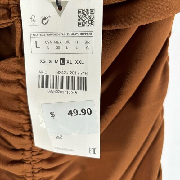Zara Dress Size Large New Brown Draped Mini ruched - Picture 6 of 12